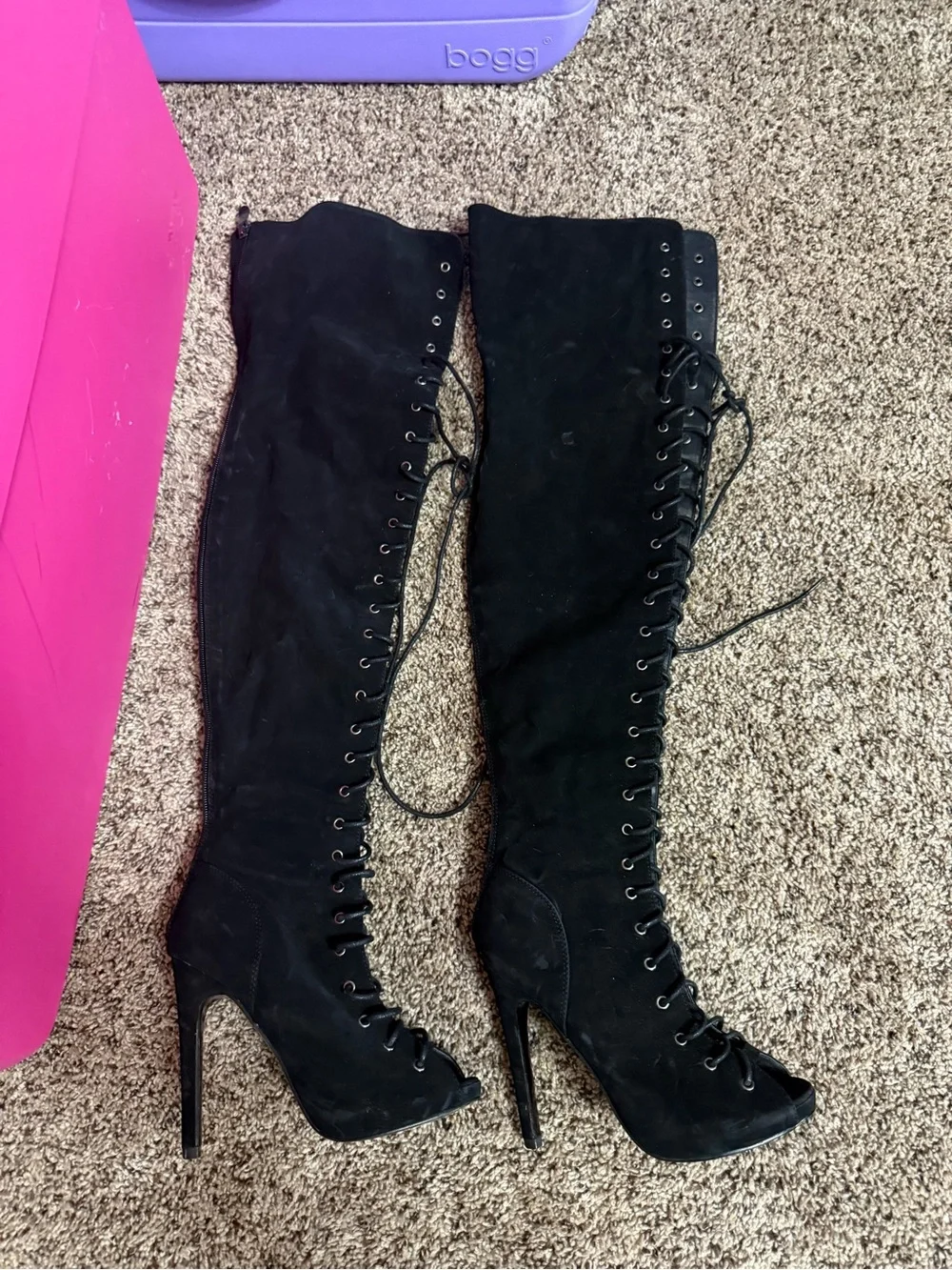 Black Lace-Up Over-The-Knee Stiletto Boots